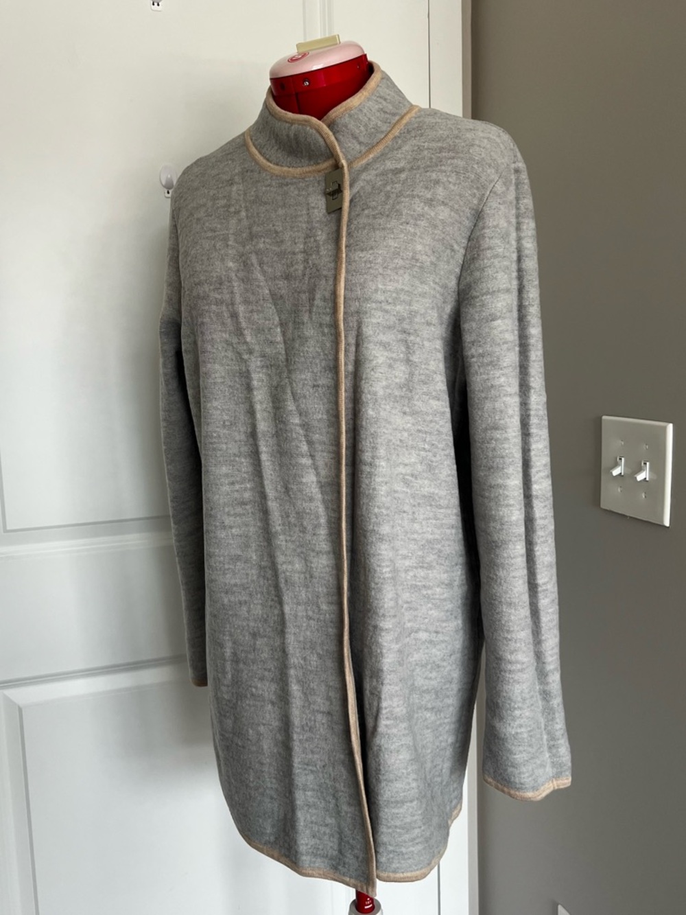 Calvin Klein Light Gray Knit Top with Beige Trim